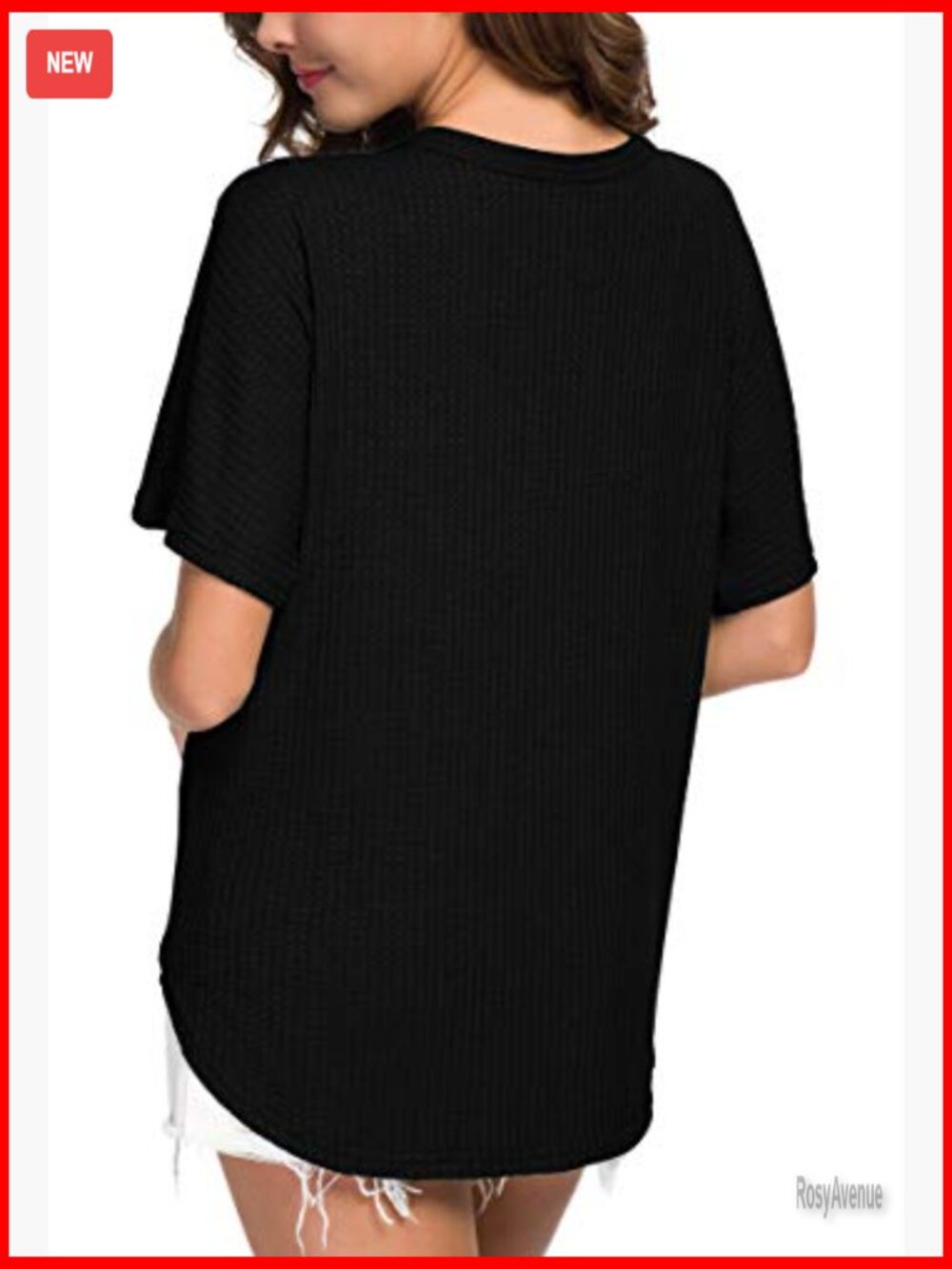 Waffle Knit Tunic Blouse Tie Knot Short Sleeve Henley Tops Loose Fitting Bat - Picture 4 of 5